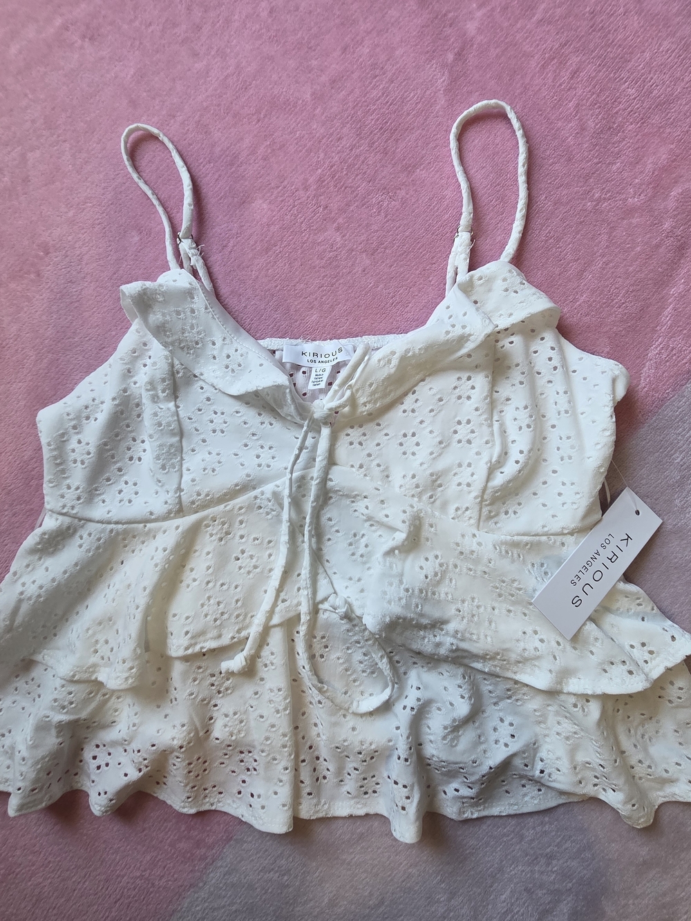 Kirious Los Angeles White Eyelet Ruffle Tie-Front Camisole